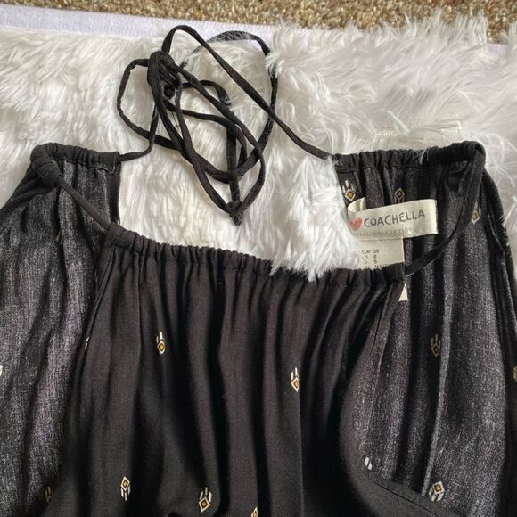 H&M Coachella Shorts Romper Black Aztec Elastic Waist Tie Neck Pockets Viscose 8 - Picture 9 of 11